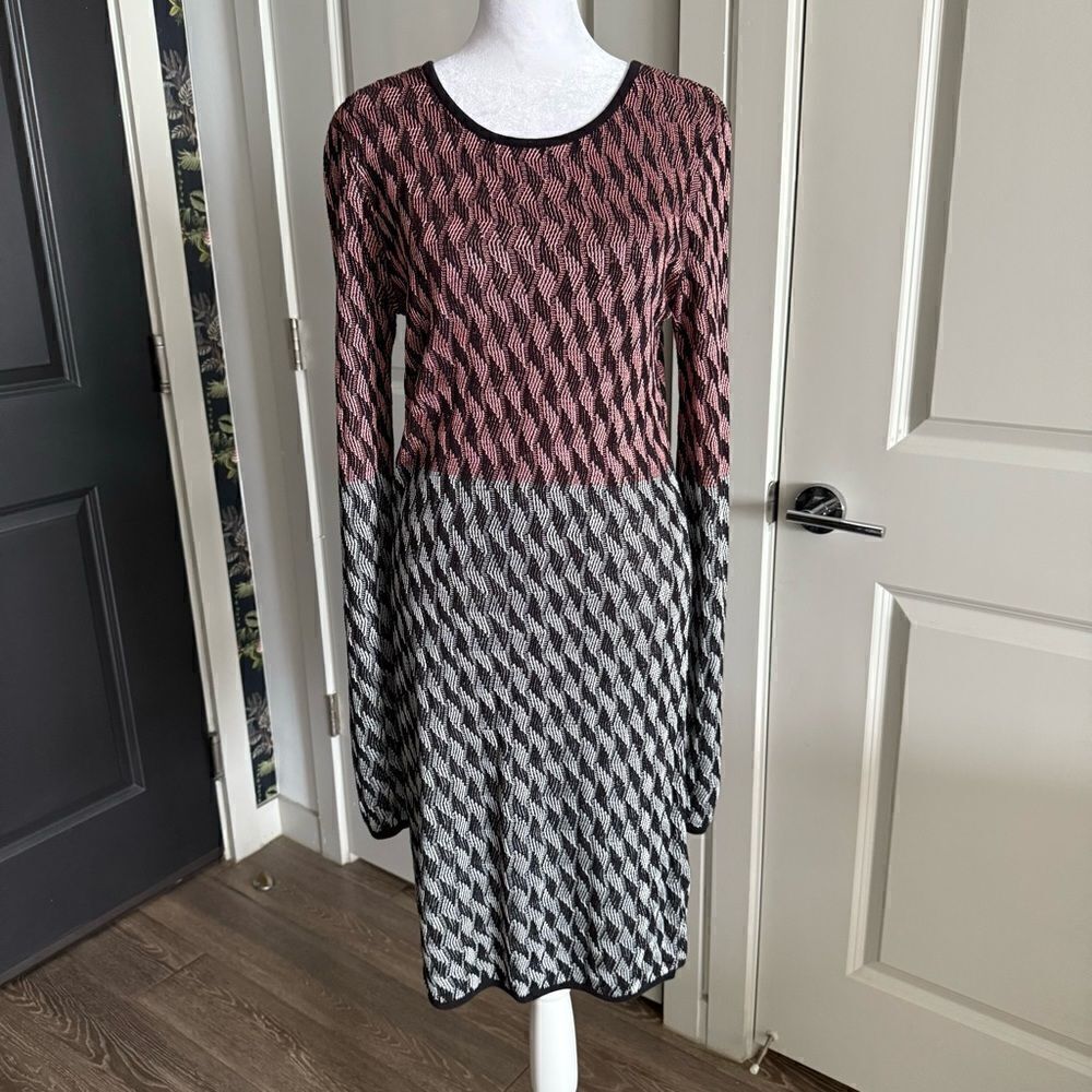 Opening Ceremony Abstract Houndstooth Knit Long Sleeve Sweater Dress Size L